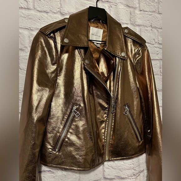 Avec Les Filles City Moto Metallic Bronze Biker Moto Jacket Size Large New - Picture 3 of 9